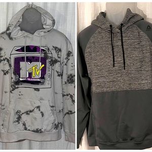 2 Men’s Hoodie Pull Over Sweaters- Reebok and MTV Brand, Size L- EUC